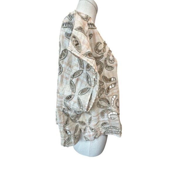 Free People We The Free Embroidered Laser Cutout Boxy Boho Crop Top Size Small - Picture 2 of 15